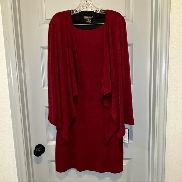 open lace back dress Jessica Howard Womens Red Knit Ruffled Textured Fitted Long Sleeve Mock  Neck Short Sweater Dress XL : Amazon.ca: Clothing, Shoes & Accessories main image 1